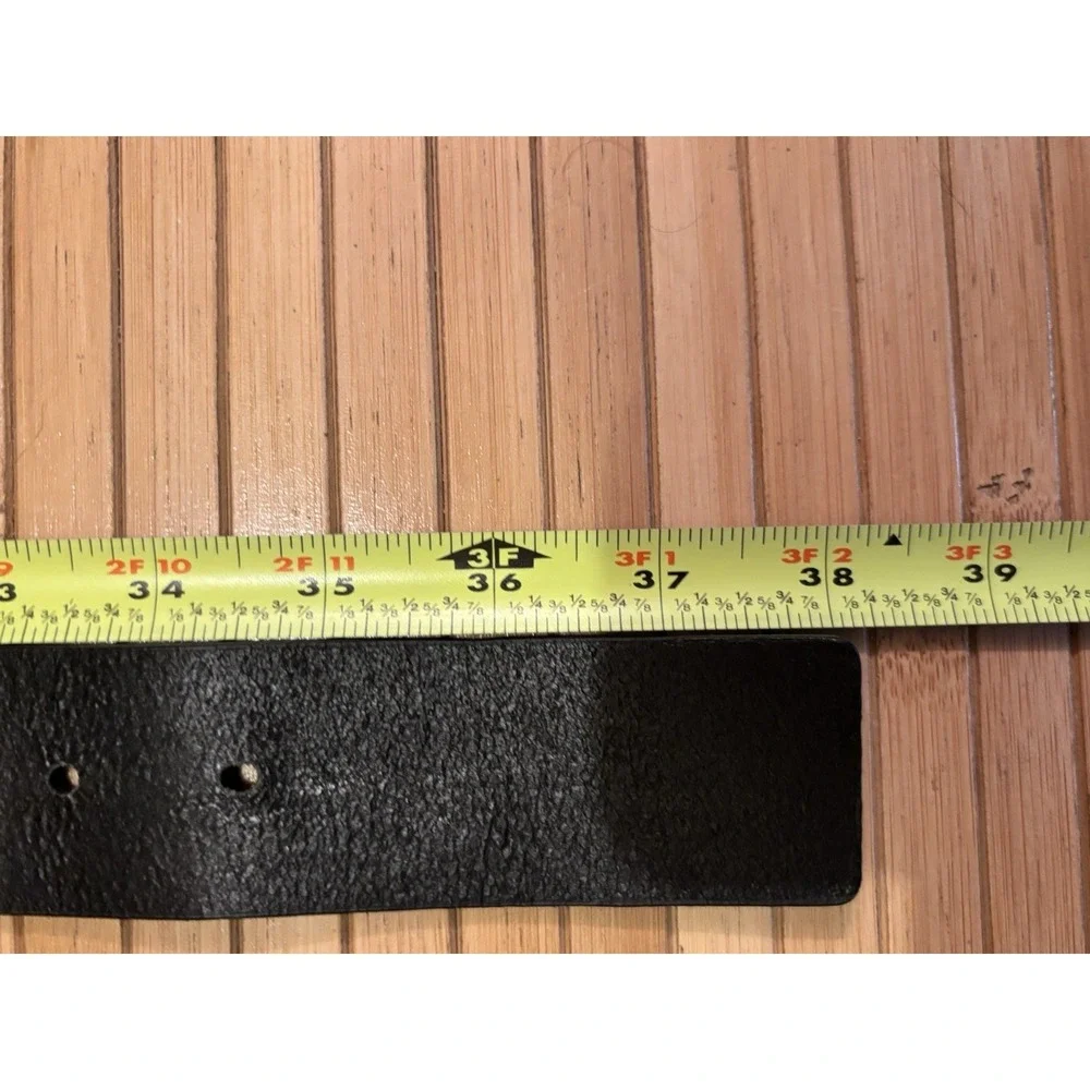 Calvin Klein Men's Black Leather Belt Silver Logo Buckle Size Large 38' [J]